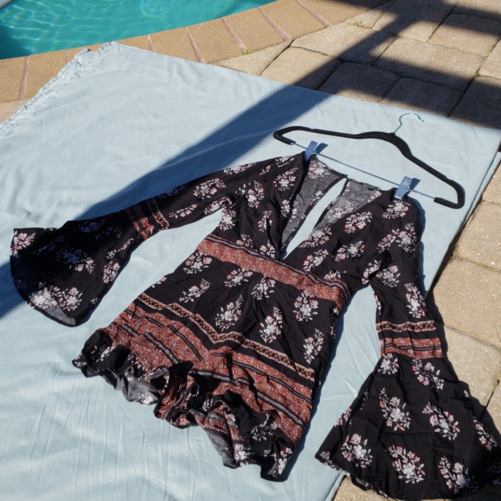 Tribal festival romper with bell sleeves